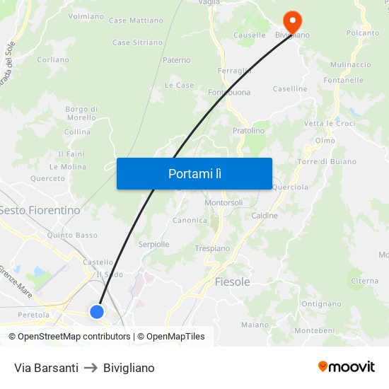 Via Barsanti to Bivigliano map