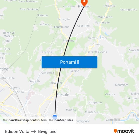 Edison Volta to Bivigliano map