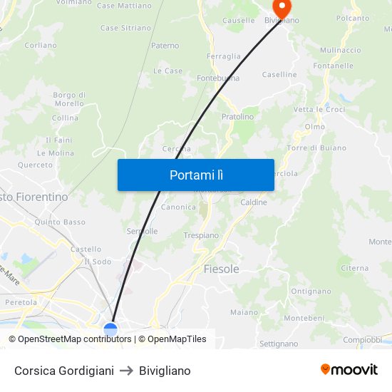 Corsica Gordigiani to Bivigliano map