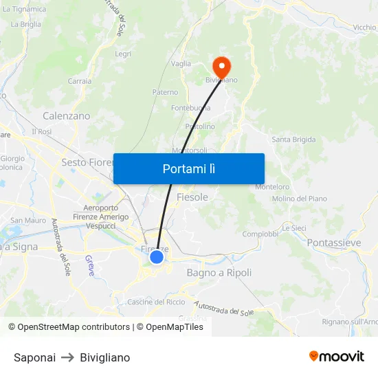 Saponai to Bivigliano map