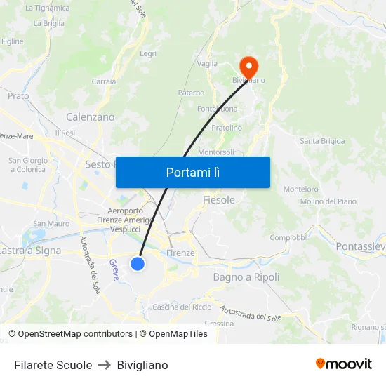 Filarete Scuole to Bivigliano map