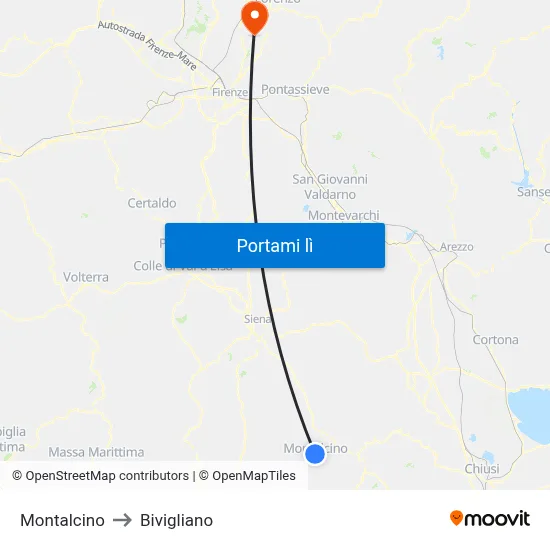 Montalcino to Bivigliano map