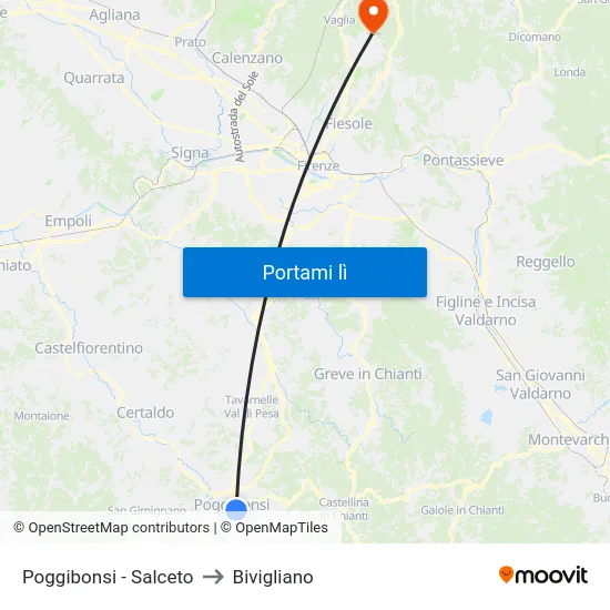 Poggibonsi - Salceto to Bivigliano map