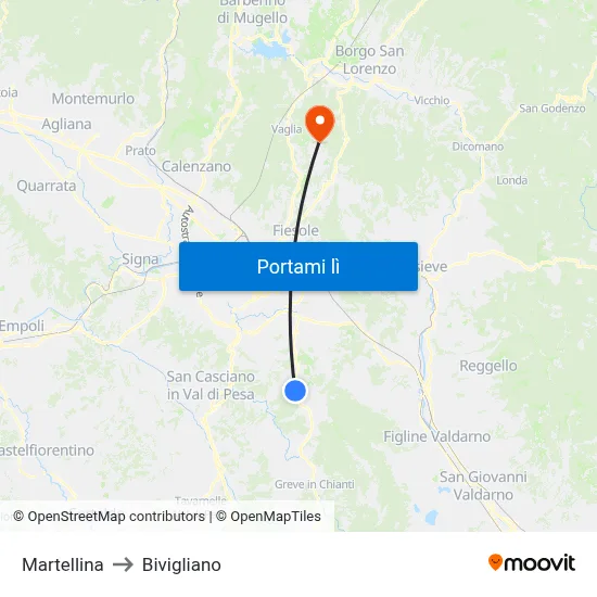 Martellina to Bivigliano map