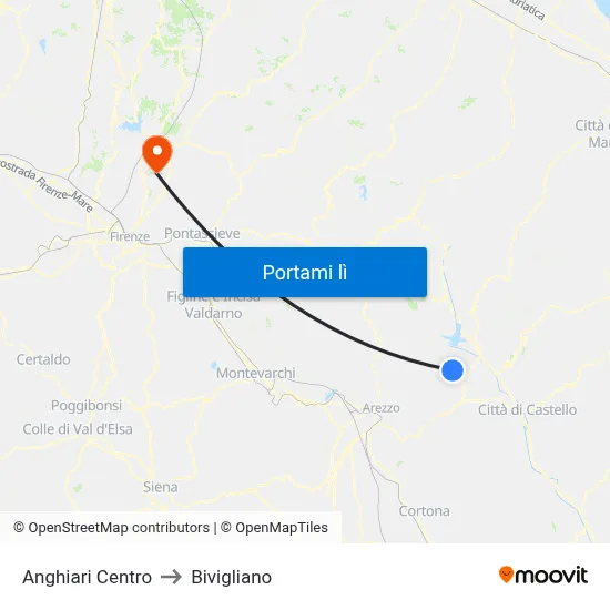 Anghiari Centro to Bivigliano map