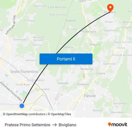Pratese Primo Settembre to Bivigliano map