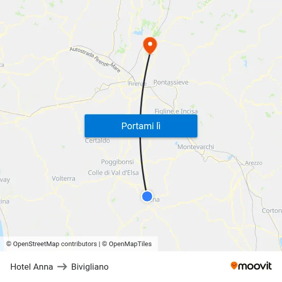 Hotel Anna to Bivigliano map