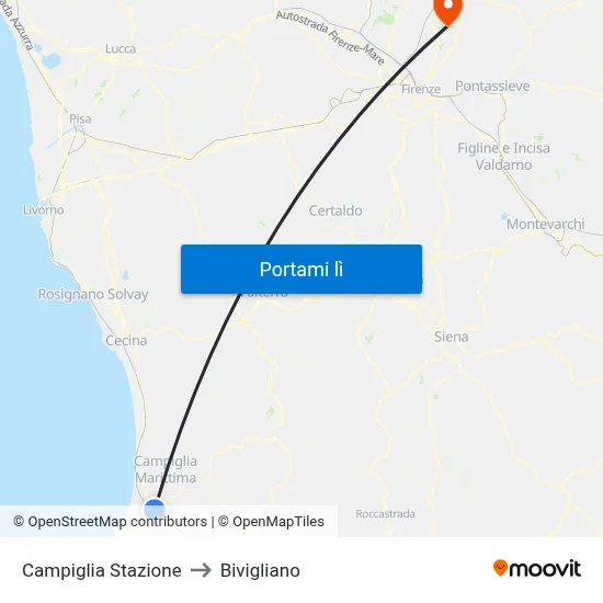 Campiglia Stazione to Bivigliano map