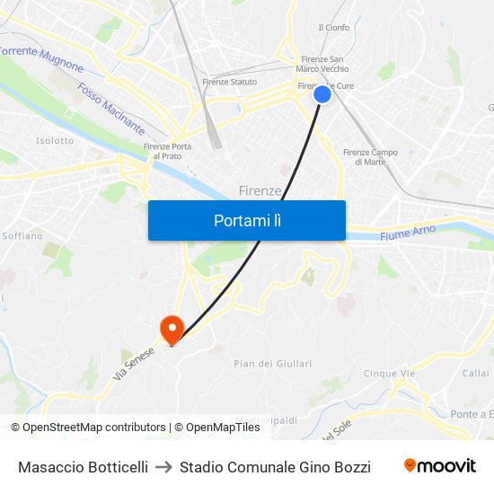 Masaccio Botticelli to Stadio Comunale Gino Bozzi map