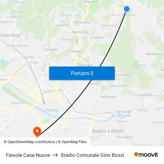 Fiesole Case Nuove to Stadio Comunale Gino Bozzi map