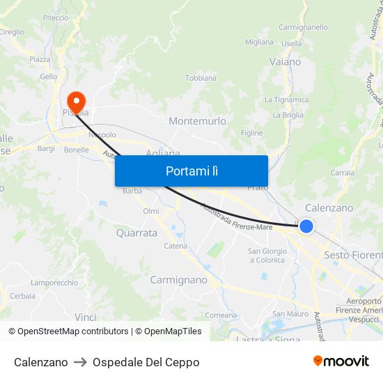 Calenzano to Ospedale Del Ceppo map