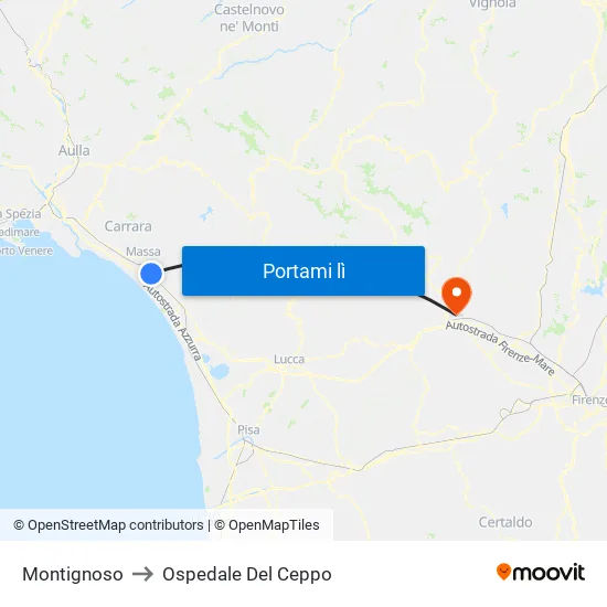 Montignoso to Ospedale Del Ceppo map