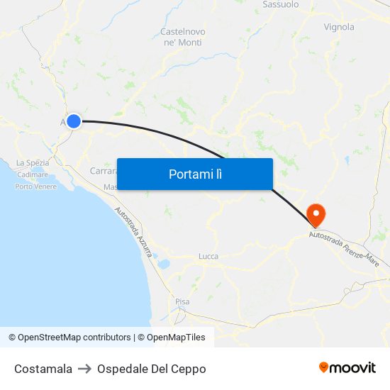 Costamala to Ospedale Del Ceppo map