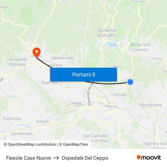 Fiesole Case Nuove to Ospedale Del Ceppo map