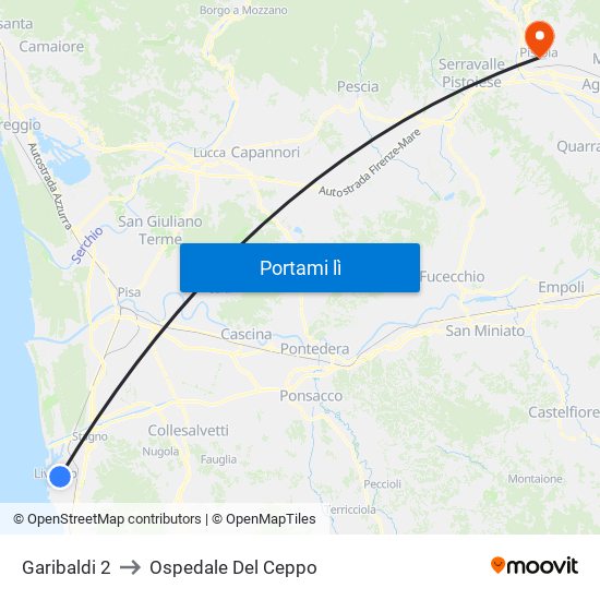 Garibaldi 2 to Ospedale Del Ceppo map