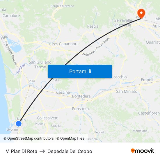 V. Pian Di Rota to Ospedale Del Ceppo map