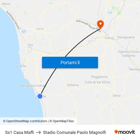 Ss1 Casa Maffi to Stadio Comunale Paolo Magnolfi map