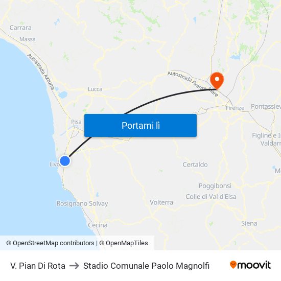 V. Pian Di Rota to Stadio Comunale Paolo Magnolfi map