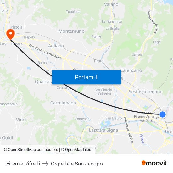 Firenze Rifredi to Ospedale San Jacopo map