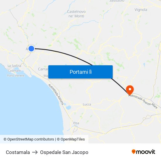 Costamala to Ospedale San Jacopo map