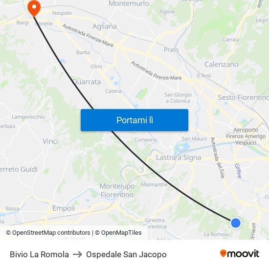 Bivio La Romola to Ospedale San Jacopo map