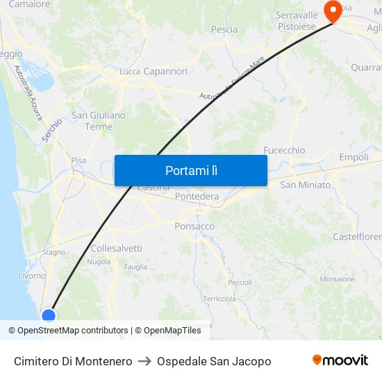 Cimitero Di Montenero to Ospedale San Jacopo map