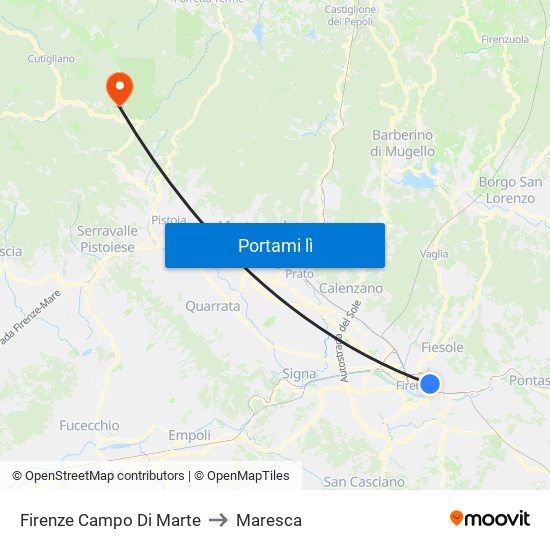 Firenze Campo Di Marte to Maresca map