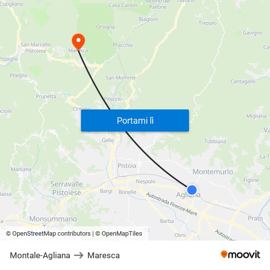 Montale-Agliana to Maresca map