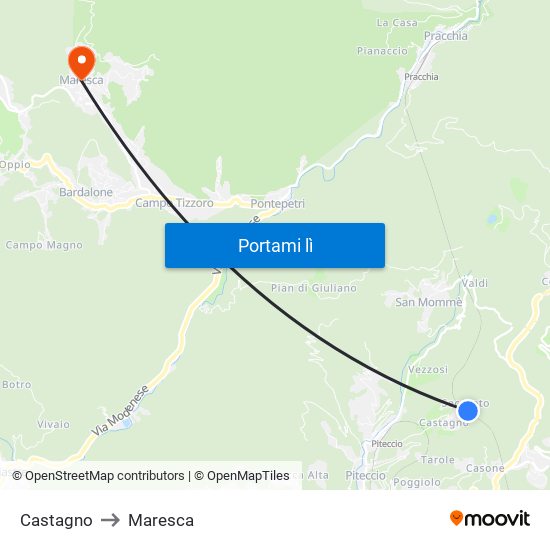 Castagno to Maresca map