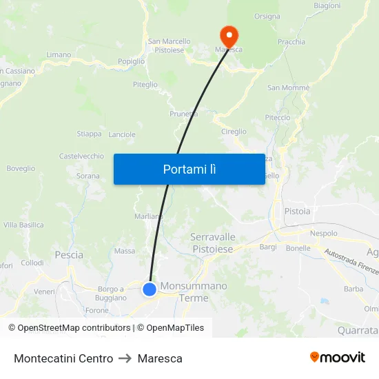 Montecatini Centro to Maresca map