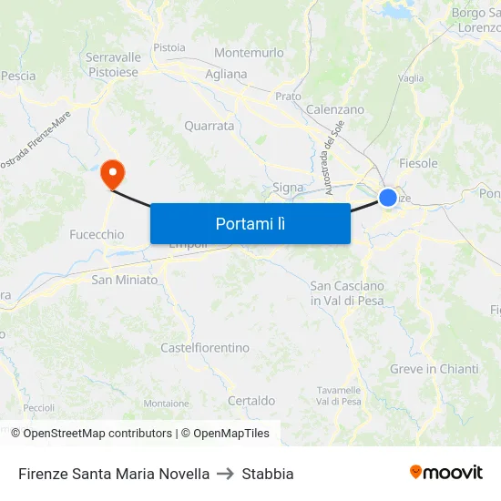 Firenze Santa Maria Novella to Stabbia map