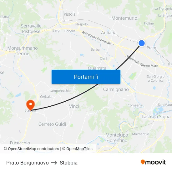 Prato Borgonuovo to Stabbia map