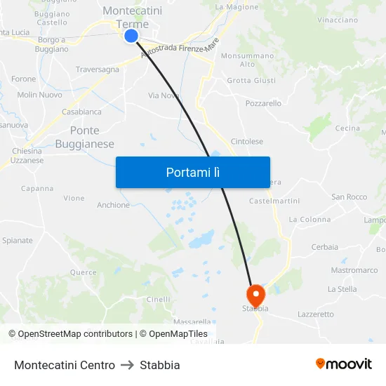 Montecatini Centro to Stabbia map