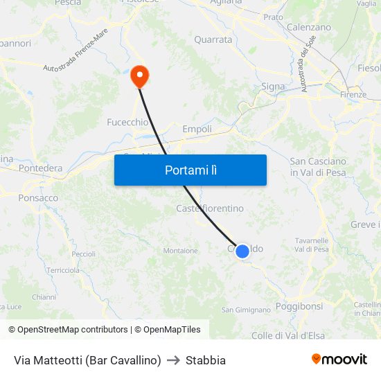 Via Matteotti (Bar Cavallino) to Stabbia map