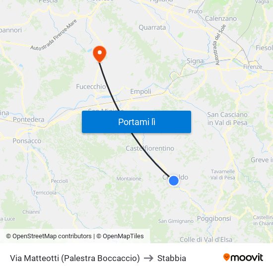 Via Matteotti (Palestra Boccaccio) to Stabbia map