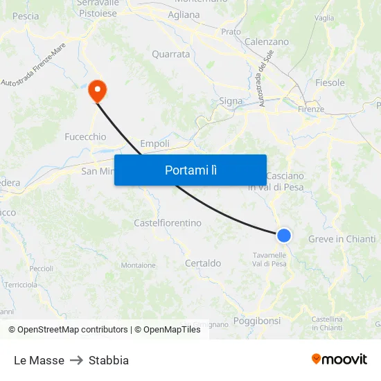 Le Masse to Stabbia map