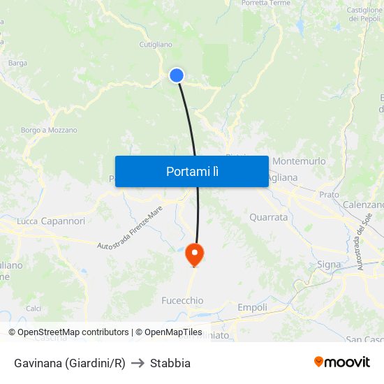 Gavinana  (Giardini/R) to Stabbia map