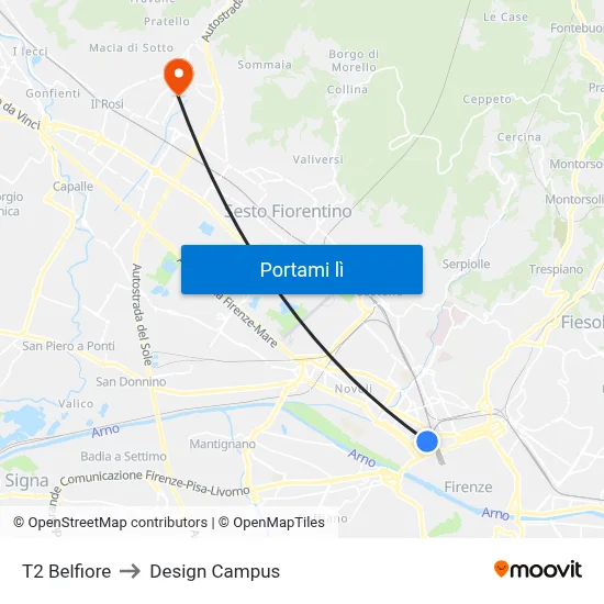 T2 Belfiore to Design Campus map