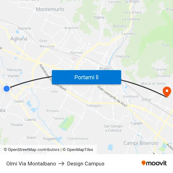 Olmi Via Montalbano to Design Campus map
