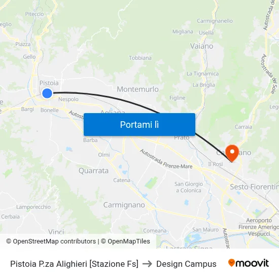 Pistoia P.za Alighieri [Stazione Fs] to Design Campus map