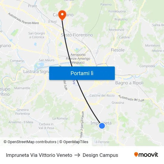 Impruneta Via Vittorio Veneto to Design Campus map