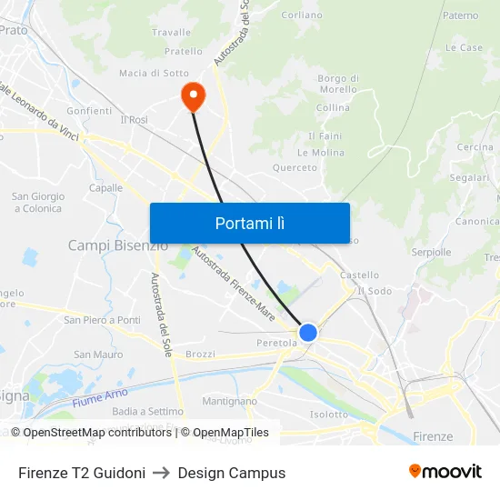 Firenze T2 Guidoni to Design Campus map