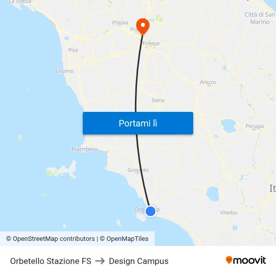 Orbetello Stazione FS to Design Campus map