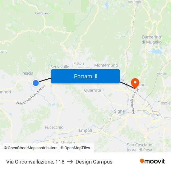Via Circonvallazione, 118 to Design Campus map