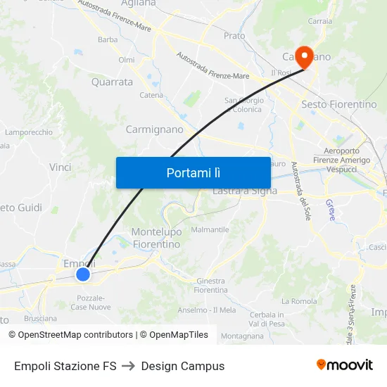 Empoli Stazione FS to Design Campus map