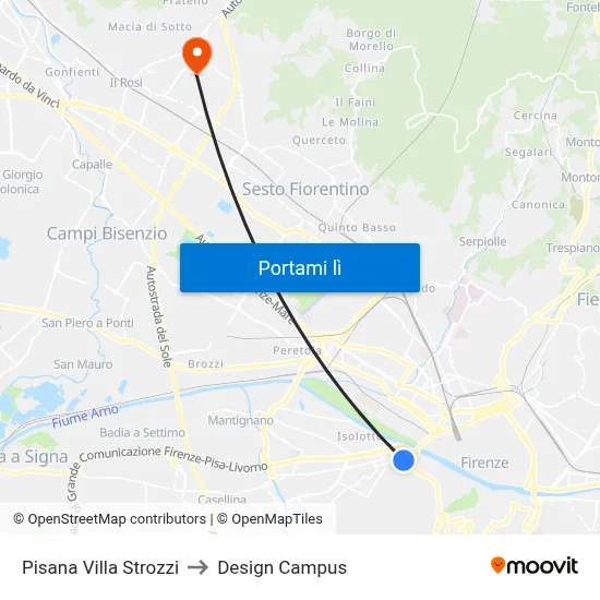 Pisana Villa Strozzi to Design Campus map