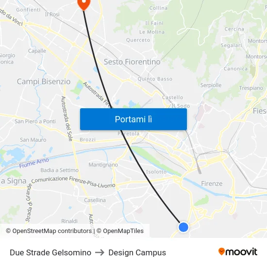 Due Strade Gelsomino to Design Campus map