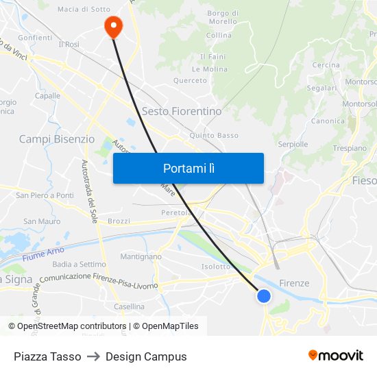 Piazza Tasso to Design Campus map