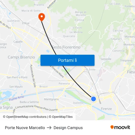 Porte Nuove Marcello to Design Campus map