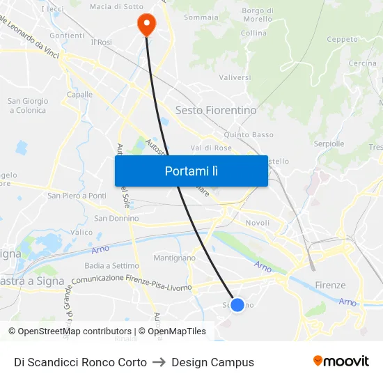 Di Scandicci Ronco Corto to Design Campus map